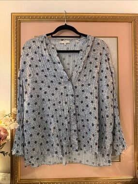 Vince Light Blue Floral V-Neck Blouse